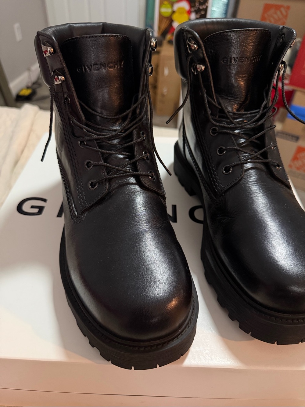 Givenchy Black Leather Lug-Sole Lace Boots